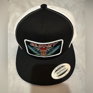 black and white Journey Music Vintage Scarab Patch Snapback Hat from Yupoong
